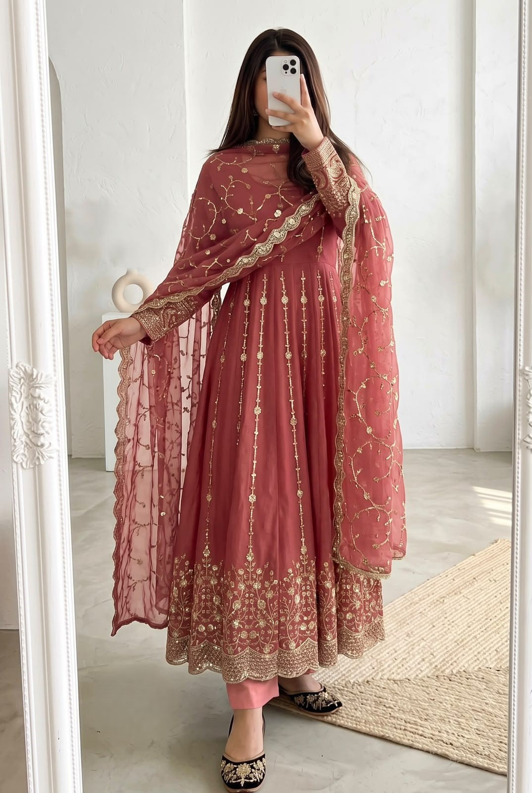 Midnight Black Gold Embroidered Anarkali Suit Set